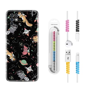 INFINIX Note 11 Pro Note 10 Hot 9 Play Kılıf Kablo Koruma Spiral Silikon Planet Animals 1771
