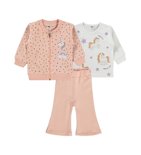 Civil Baby Unicorn Nakışlı Hırkalı 6-18 Ay Takım - Pudra
