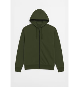 Erkek Fermuarlı Kapüşonlu İçi Polarlı Haki Sweatshirt