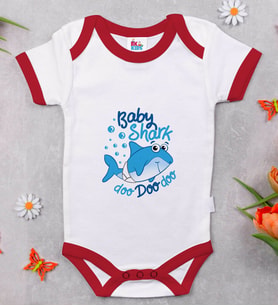 BK Kids Baby Shark Tasarımlı Kırmızı Bebek Body Zıbın-1