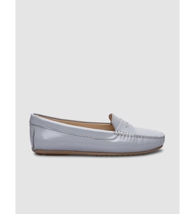 %100 Hakiki Deri Gri Rugan Kadın Loafer