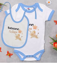 BK Kids Babasının Aslanı Tasarımlı Mavi Bebek Body Zıbın ve Mama Önlüğü Hediye Seti-1