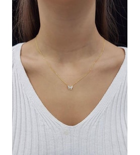 Kelebek Zirkon Taşlı 18K Altın Kaplama Kolye (Karışık)