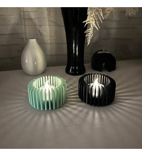 3D Baskı Modern Çizgili Mumluk - Tealight Mumluk (1 Adet)-Mint
