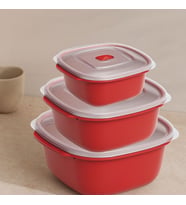 Kırmızı Kare Saklama Kabı Seti 3'lü (550/1100/2200 ml)