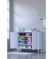 Eliusta Sabir 90 cm 2 Raflı Beyaz Banyo Mutfak Dolabı 3 Bölmeli Çok Amaçlı Dolap 90x75x32,5 cm Düzenleyici