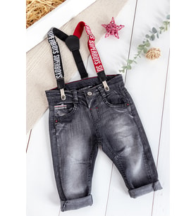 Denim Kumaş Askılı Erkek Bebek Kot Pantolon (Siyah)