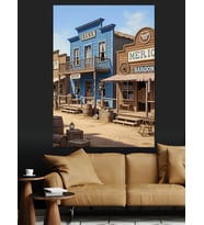 Vahşi Batı Kasabası Saloon Dekoratif Kanvas - Mdf Ahşap Tablo