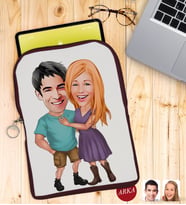 BK Gift Kişiye Özel Sevgililer Karikatürlü Taşınabilir Koruyucu Tablet Kılıfı & Organizer Çanta - Bordo-80