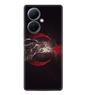 Vivo V29 Lite Kılıf Resimli Desenli Baskılı Silikon Kurt Ve Ay Yıldız 1403
