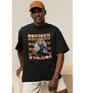 Kyojuro Rengoku Baskılı Unisex Oversize Kimetsu No Yaiba Anime Karakter Tişört