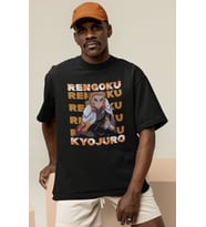 Kyojuro Rengoku Baskılı Unisex Oversize Kimetsu No Yaiba Anime Karakter Tişört