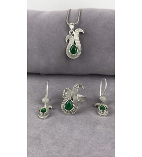 Telkari Lale Motif Gümüş Kadın Set