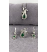 Telkari Lale Motif Gümüş Kadın Set