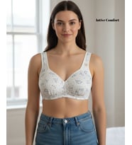 Intive Comfort Pamuklu Leopar/Çiçek Desen Toparlayıcı Kalın Askılı Kopçalı Sütyen (85-95) (Beyaz-Mavi)