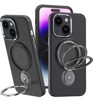 ALLY iPhone 15 Plus İçin Magsafe Uyumlu Standlı Manyetik Silikon Kılıf-(5775) — Renk: Siyah