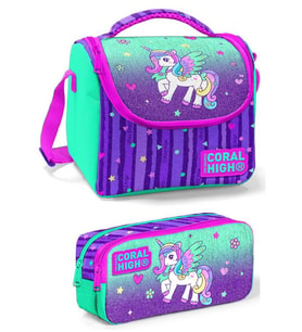 Coral High Yeşil Mor Unicorn Kız Çocuk Beslenme Çantası Seti