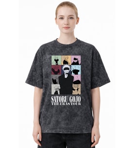 Gojo Satoru Jujutsu Kaisen Anime Baskılı Unisex Oversize Eskitme Yıkamalı Tişört