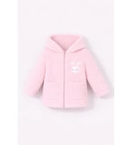 Kız Bebek Tavşan Nakışlı Fermuarlı Cepli Peluş Welsoft Kışlık Hırka - Beyaz
