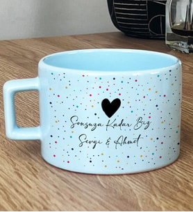 Kişiye Özel Sonsuza Kadar Biz Hediye Pastel Fincan Sevgiliye Hediye (Mavi)