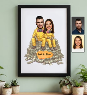 Kişiye Özel Karikatürlü Dizi Sever Sevgiliye Hediye Siyah Çerçeve Sevgililer Günü Hediyesi