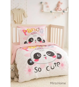 Yenidoğan Kız Bebek Nevresim Takımı %100 Pamuklu Panda So Cute