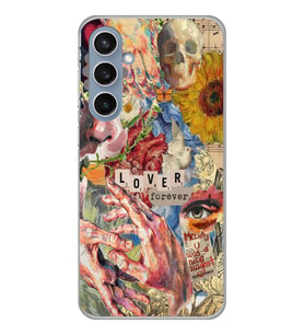 Samsung Galaxy S23 FE Uyumlu Aesthetic Vintage Kolaj Desenli Şeffaf Telefon Kılıfı