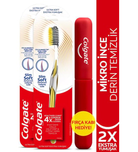 Colgate Mikro Ince Gelişmiş Gold Ekstra Yumuşak Diş Fırçası x 2 Adet + Diş Fırçası Kabı Hediye