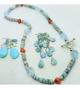 2735 Hindistan el kesimi Larimar Ham Topaz bambu Mercan Hematit el yapımı kolye