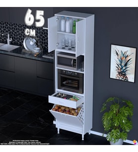 Eliusta Belin 65 cm Fırın Dolabı Kahve Köşesi Kapaklı Sepetli Mutfak Kiler Dolabı Banyo Dolabı 65x226x32 cm