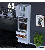 Eliusta Belin 65 cm Fırın Dolabı Kahve Köşesi Kapaklı Sepetli Mutfak Kiler Dolabı Banyo Dolabı 65x226x32 cm