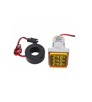 Dijital Voltmetre AC Ampermetre Hertz metre 22mm Kare Sarı