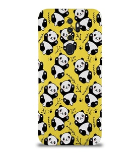 Oppo A9 2020 Uyumlu Lansman Kılıf Panda Tasarımlı İçi Kadife Kapak-Sarı (Şeffaf)