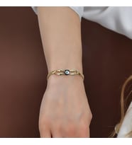 Goldium 14 Ayar Altın Mineli Nazar Zincirli Bileklik (Sarı)