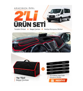 e-biz FORD TRANSİT KAPAKLI (2013-2018) Uyumlu Torpido + Tay Tüyü Çanta - Siyah-Kırmızı - FO031