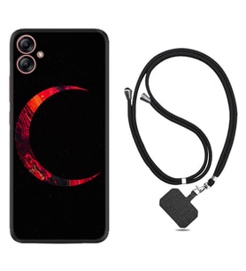 Samsung Galaxy A04E Kılıf Silikon Boyun Askılı İpli Desenli Silikon Red Moons 1747