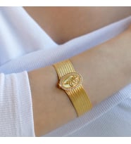 925 Ayar Gümüş Üzerine Gold Kaplama 9 Sıra Gümüş Trabzon Kelepçe