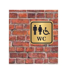 Bay  Engelli WC Yazılı Metal Yönlendirme Levhası 15x15 cm altın
