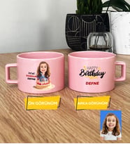Kişiye Özel Karikatürlü Kız Çocuğa Hediye Pastel Fincan Kız Çocuk Hediyeleri Doğum Günü Hediyesi (Pembe)