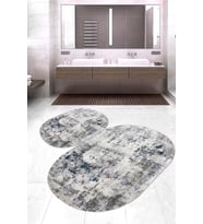 Dijital Baskılı Kaymaz Taban Yıkanabilir Oval 2'li Klozet Takımı Banyo Paspası NOKZ-SD-1123 (Gri)