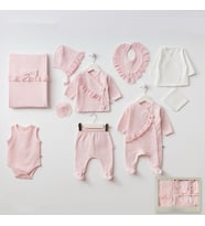 KIZ BEBEK PRETTY GİRL DANTELLİ 10 LU HASTANE ÇIKIŞ SETİ (Pembe)