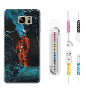 Samsung S7 Edge S20 Fe Plus Ultra S21 S22 Kılıf Kablo Koruma Spiral Silikon Astronot Smoke 1769