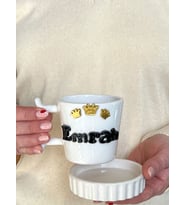 3 TAÇLI  İSİMLİ KUPA FİNCAN MUG (Krem)