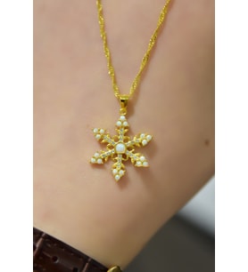 925 Ayar Gümüş Gold Kaplama Singapur Zincir Opal Kar Tanesi Kadın Kolye