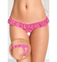 Fantezi Üstü Fırfırlı Ağı Açık Pembe Dantel Tanga - String