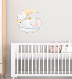 BK Gift Sevimli Fil ve Tavşan Tasarımlı Çocuk Odası Ahşap Duvar Süsü-1 (Beyaz)