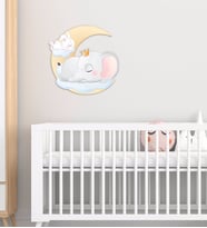 BK Gift Sevimli Fil ve Tavşan Tasarımlı Çocuk Odası Ahşap Duvar Süsü-1 (Beyaz)