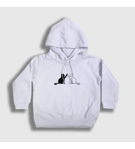Presmono Unisex Çocuk Beyaz Black And White Cats Kedi Kapüşonlu Sweatshirt 287197tt (Beyaz)