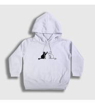 Presmono Unisex Çocuk Beyaz Black And White Cats Kedi Kapüşonlu Sweatshirt 287197tt (Beyaz)