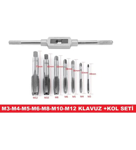 Klavuz Açma Seti+kol M3-m4-m5-m6-m8-m10-m12 Metrik Diş Açma Klavuzları